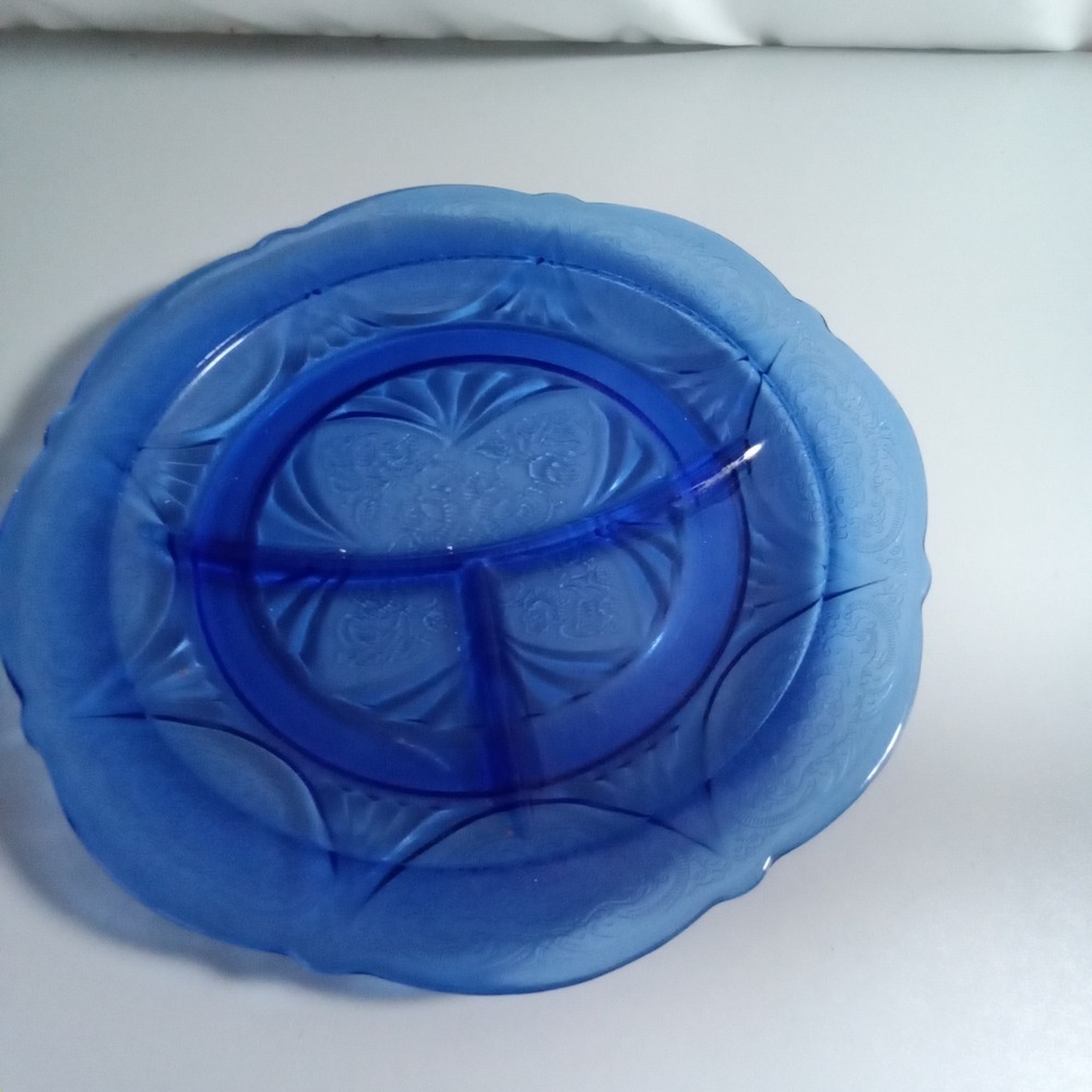 Federal Glass Rosemary Cobalt Blue Depression Glass 9.25" Divided Grill Plate